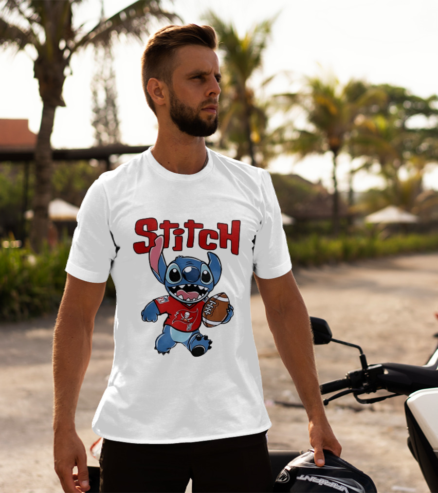 Stitch Tampa Bay Buccaneers Football Character Wearing Team Jersey T-Shirt