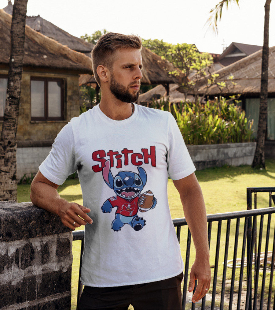 Stitch Tampa Bay Buccaneers Football Character Wearing Team Jersey T-Shirt