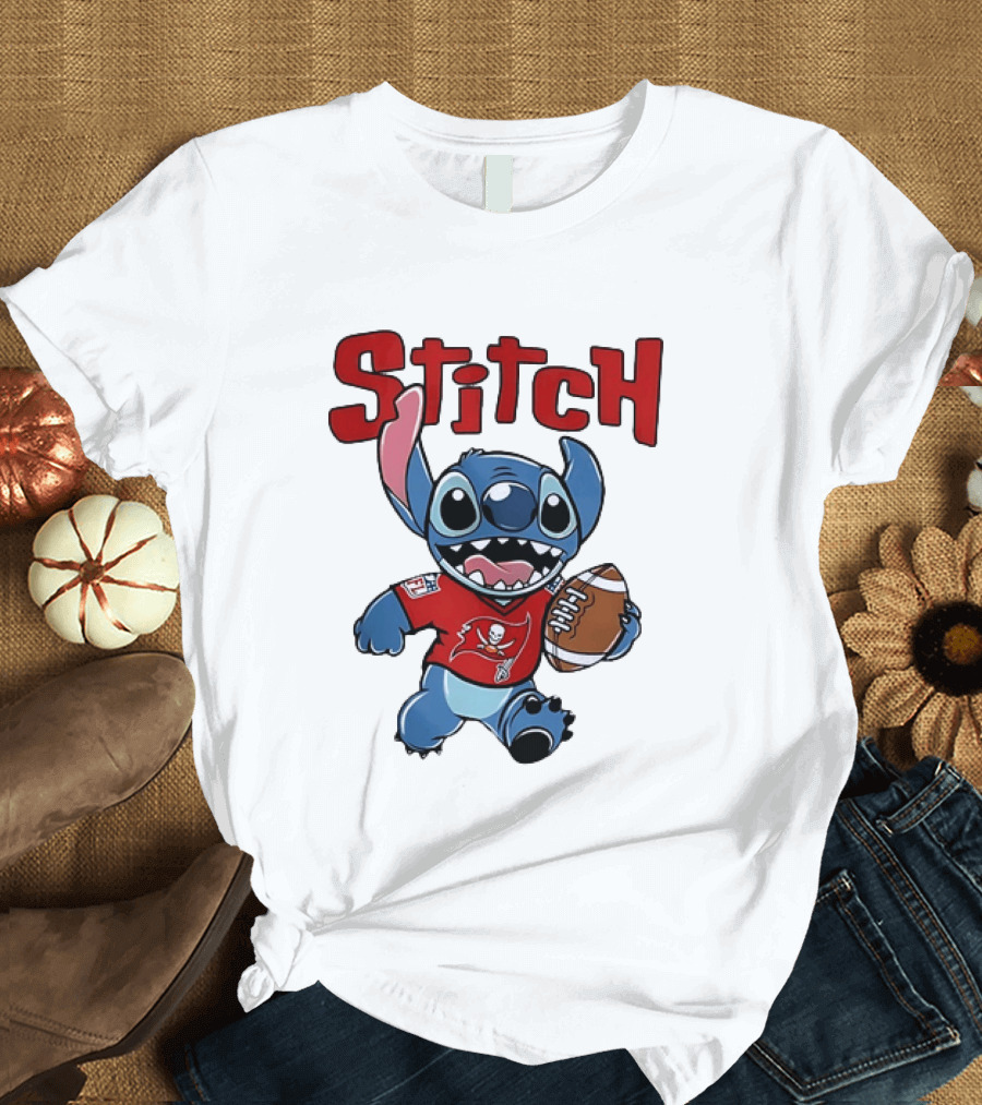 Stitch Tampa Bay Buccaneers Football Character Wearing Team Jersey T-Shirt