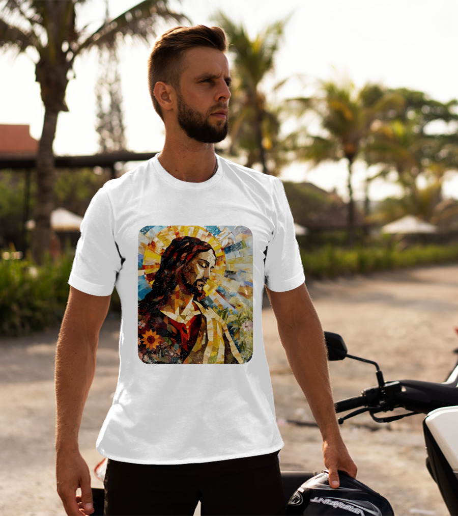 Jesus Christ Mosaic Sunflower Christian Religious T-Shirt