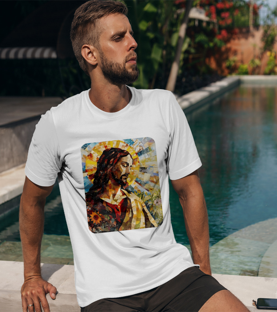 Jesus Christ Mosaic Sunflower Christian Religious T-Shirt