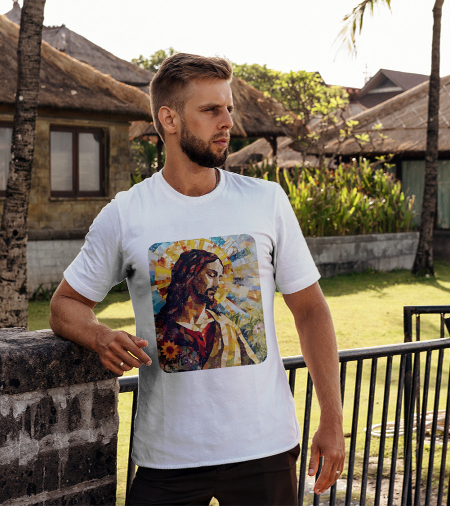 Jesus Christ Mosaic Sunflower Christian Religious T-Shirt