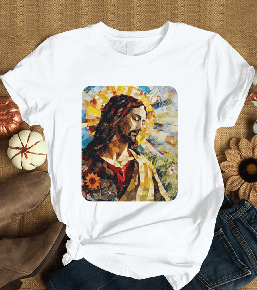 Jesus Christ Mosaic Sunflower Christian Religious T-Shirt