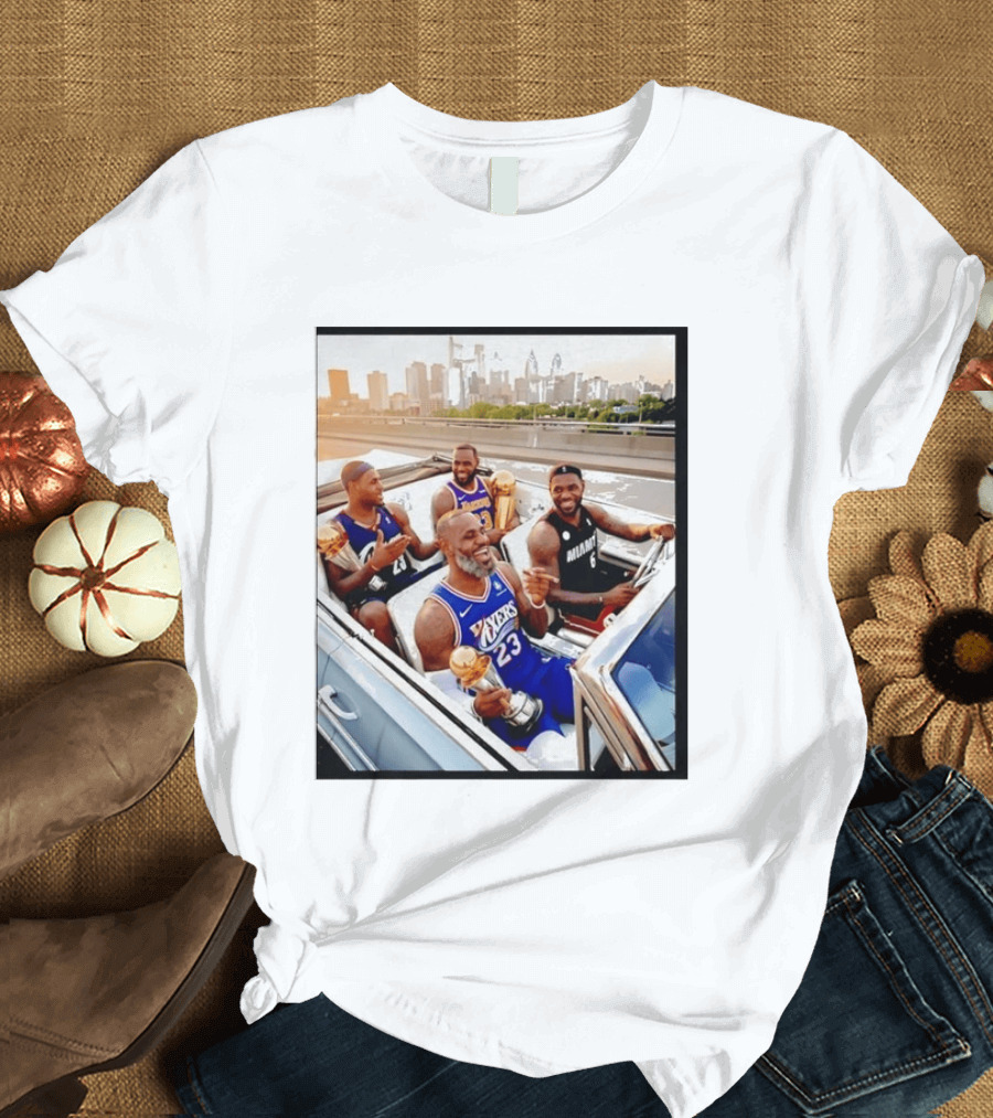 Lebron James Lakers Cavaliers Heat Champions Trophies Parade T-Shirt