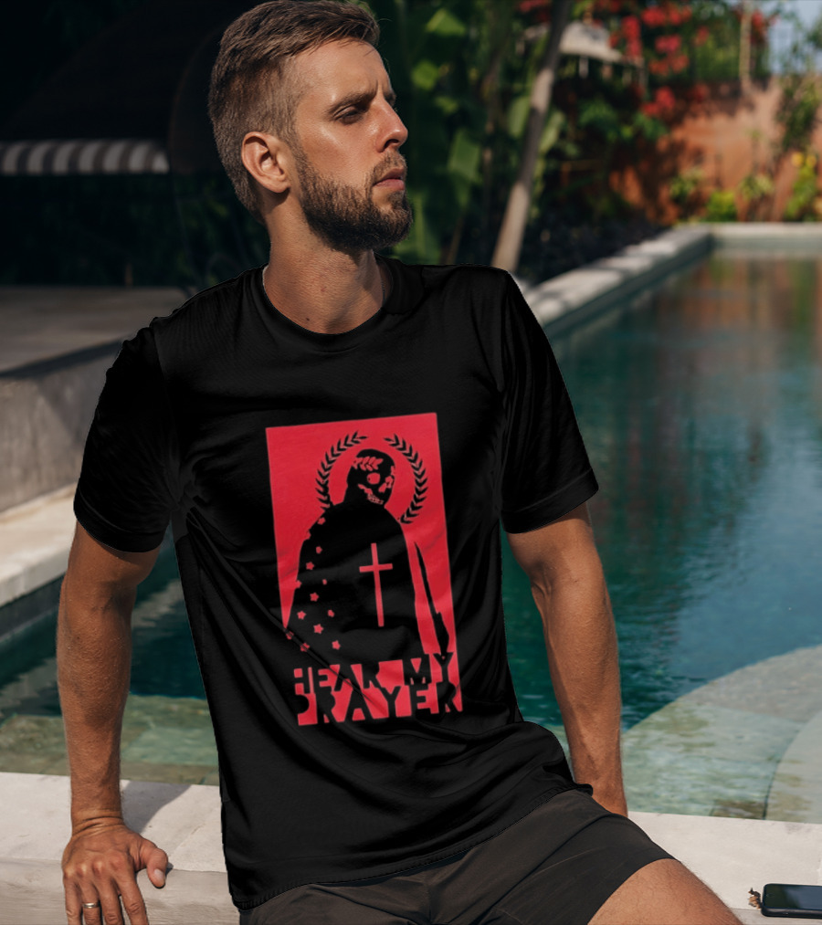 Hear My Prayer Skull Reaper Cross Halo Laural Wreath T-Shirt