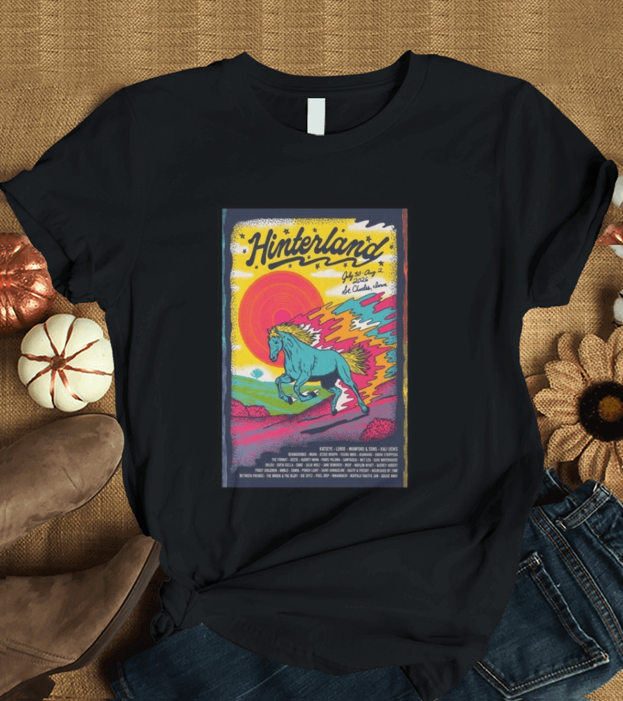 Hinterland Music Festival 2026 St. Charles Iowa July 30 August 2 Lineup Kaleidoscopic Horse T-Shirt