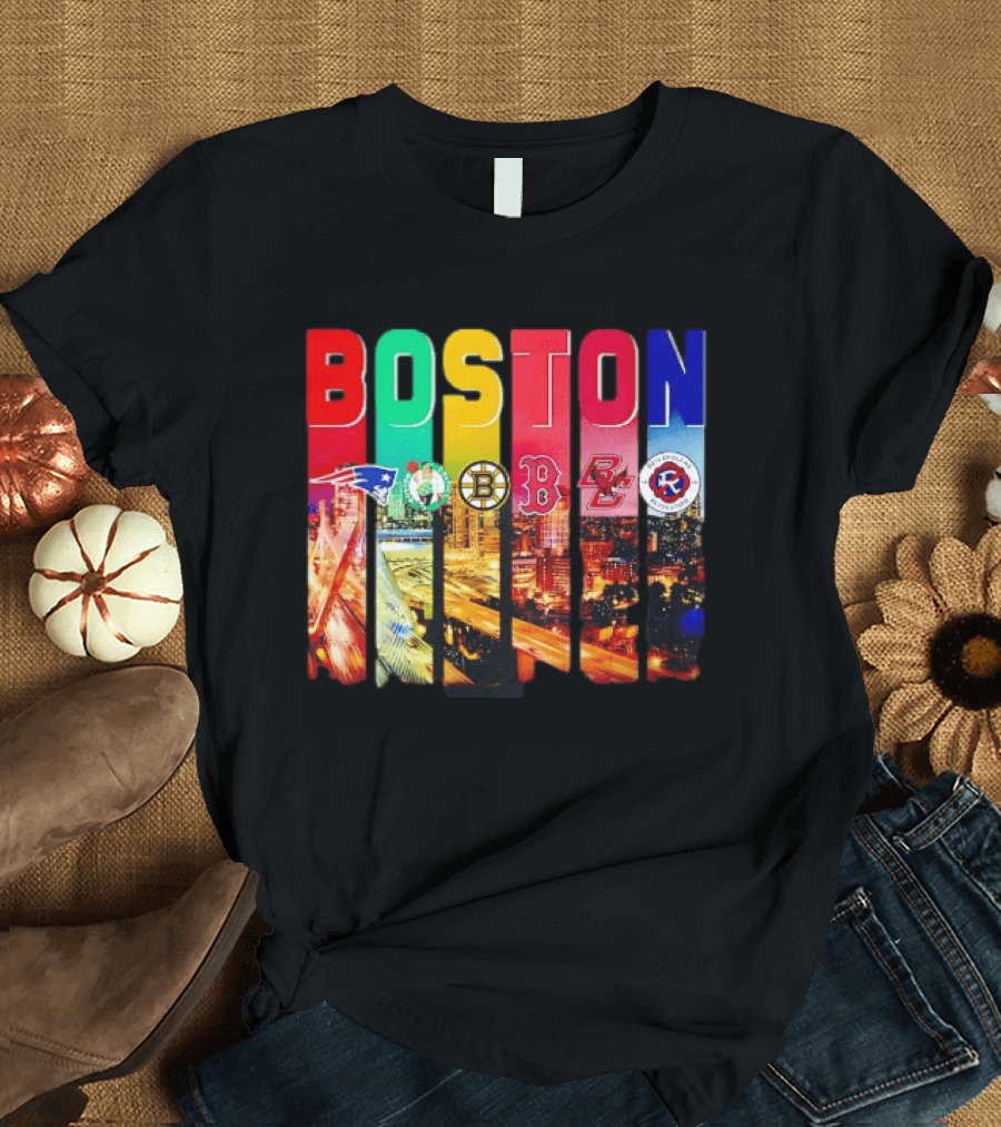 Boston Sports Patriots Celtics Bruins Red Sox BC Revolution Team Logos T-Shirt