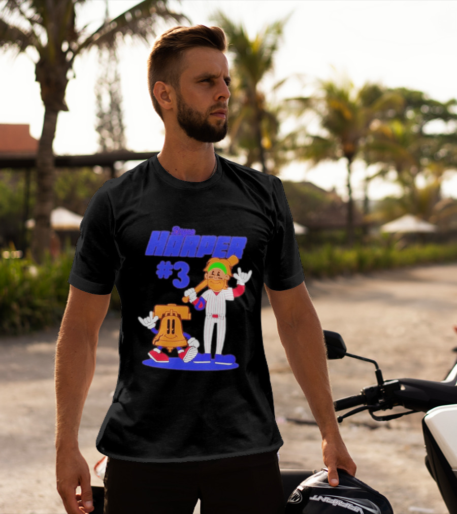 Bryce Harper #3 Philadelphia Phillies Cartoon Player And Liberty Bell T-Shirt