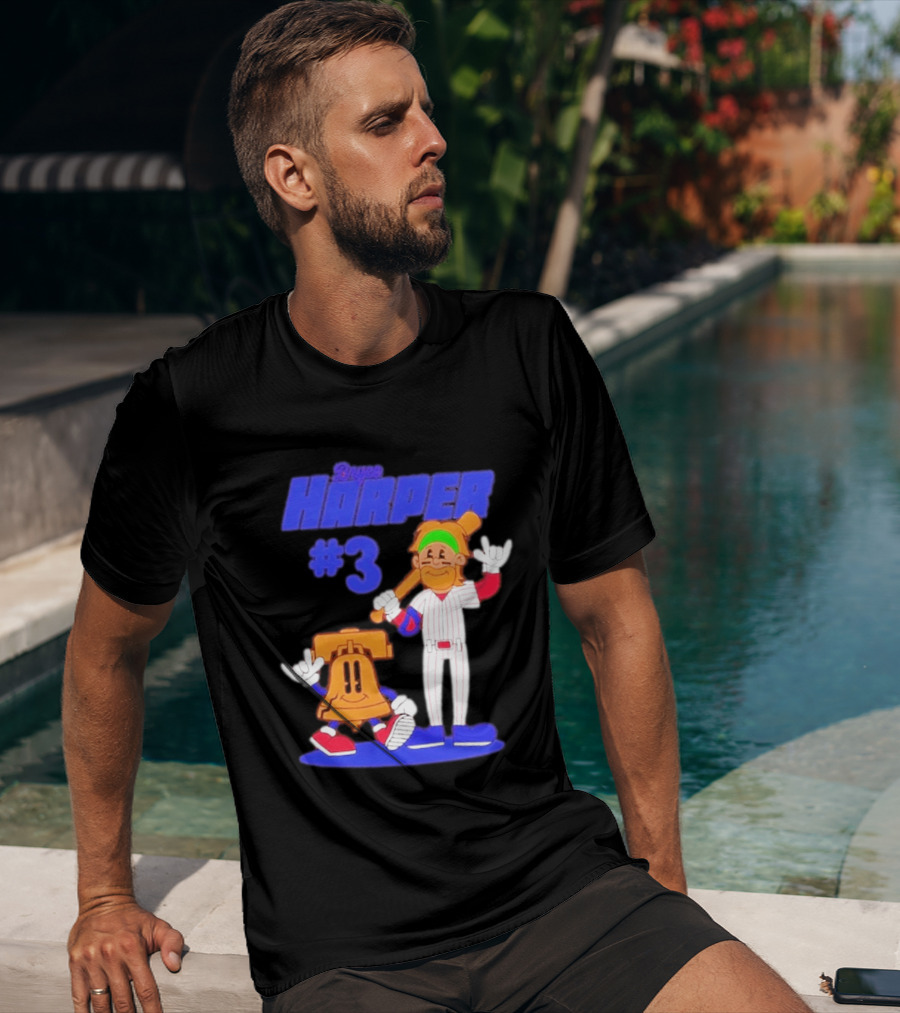Bryce Harper #3 Philadelphia Phillies Cartoon Player And Liberty Bell T-Shirt