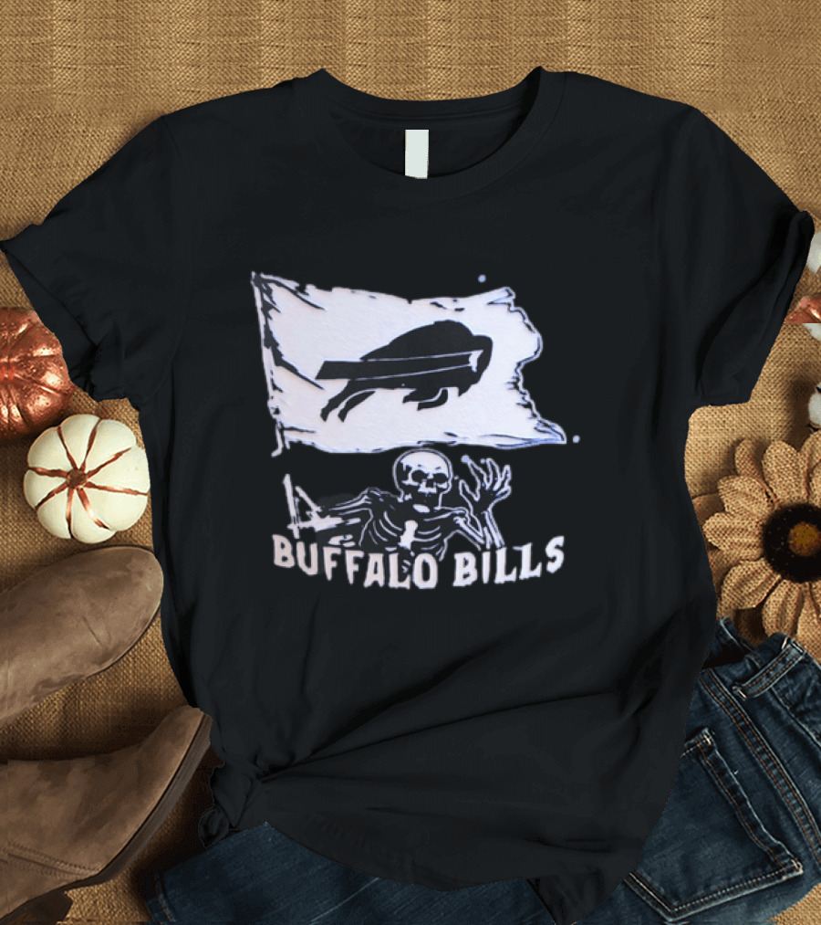 Buffalo Bills Skeleton Flag Football NFL Team Spirit T-Shirt