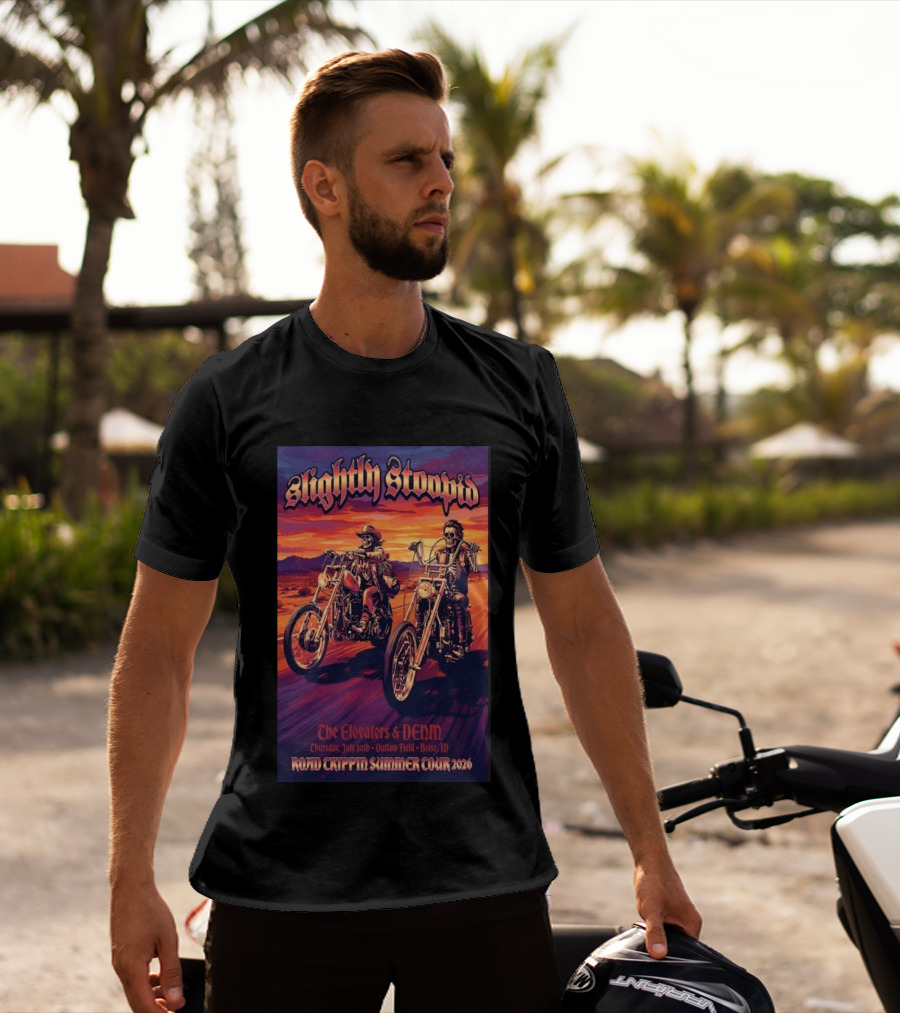 Slightly Stoopid Road Trippin Summer Tour 2026 The Elovaters DENM Boise Thursday July 30 Outlaw Field T-Shirt