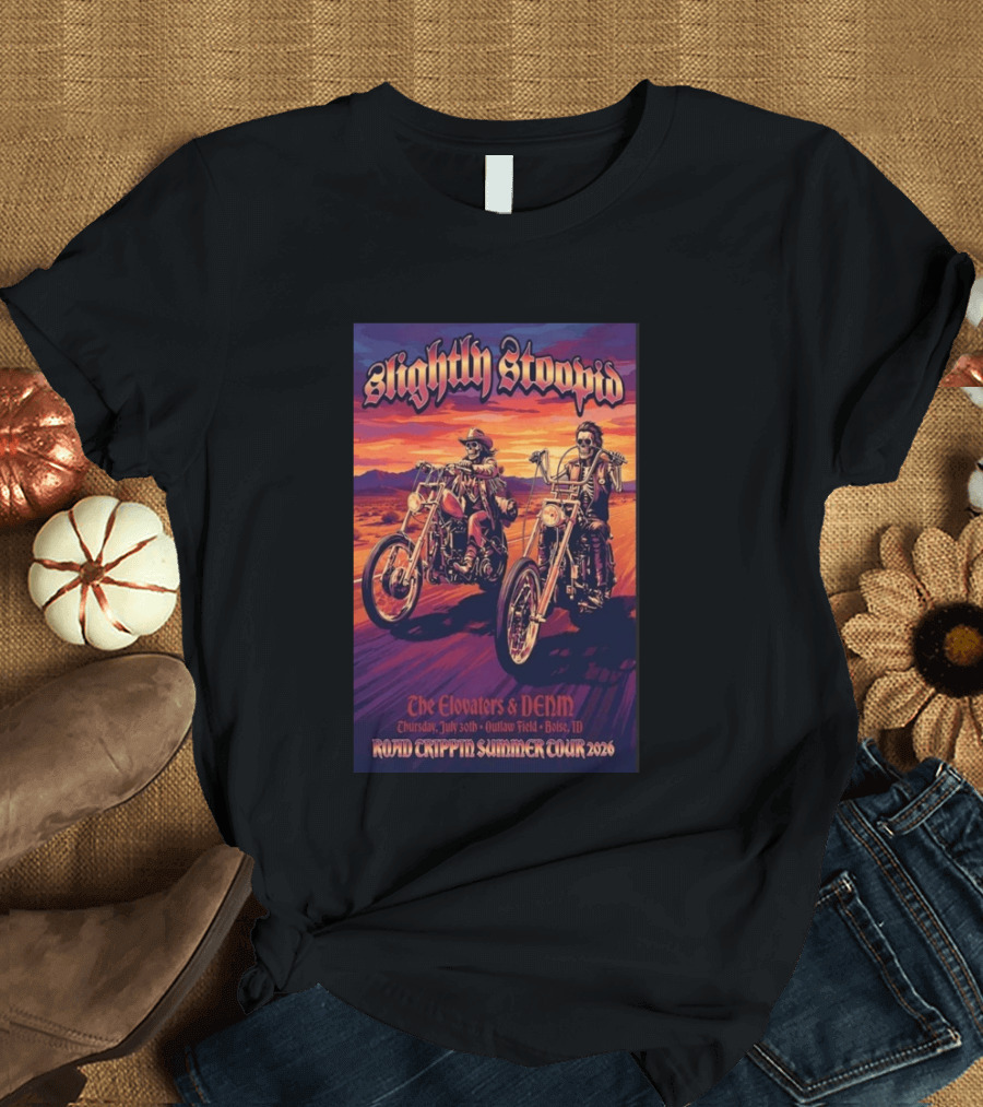 Slightly Stoopid Road Trippin Summer Tour 2026 The Elovaters DENM Boise Thursday July 30 Outlaw Field T-Shirt