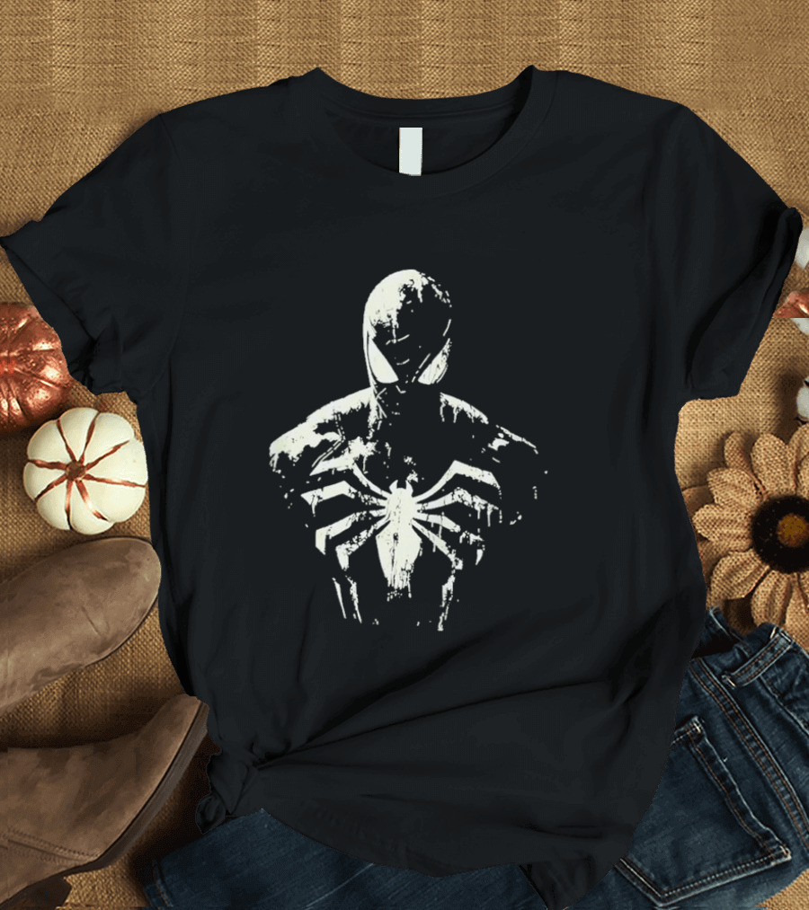 Spider Man Marvel Superhero White Symbol On Black T-Shirt
