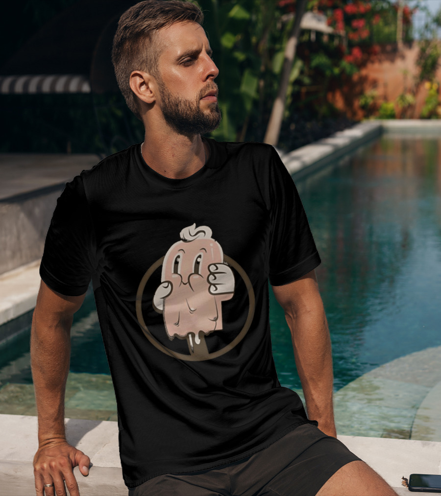 Melting Popsicle Cartoon Character With Circle T-Shirt