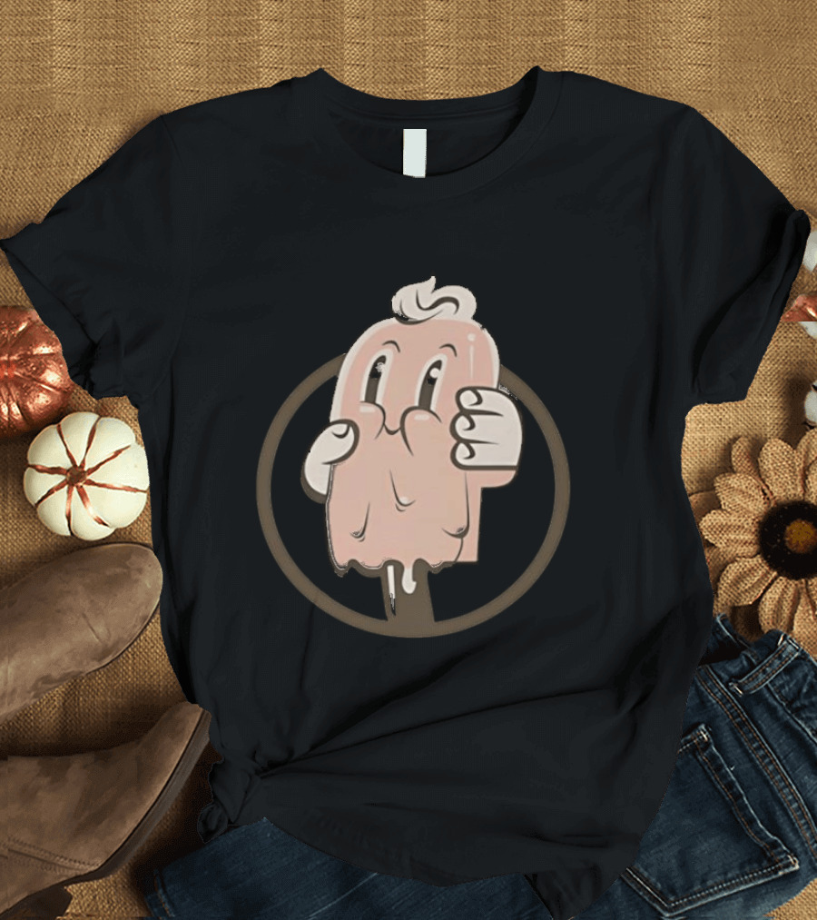 Melting Popsicle Cartoon Character With Circle T-Shirt