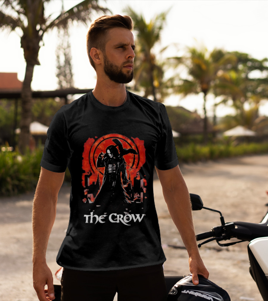 The Crow Brandon Lee Gothic Movie Iconic Dark Aesthetic With Red T-Shirt