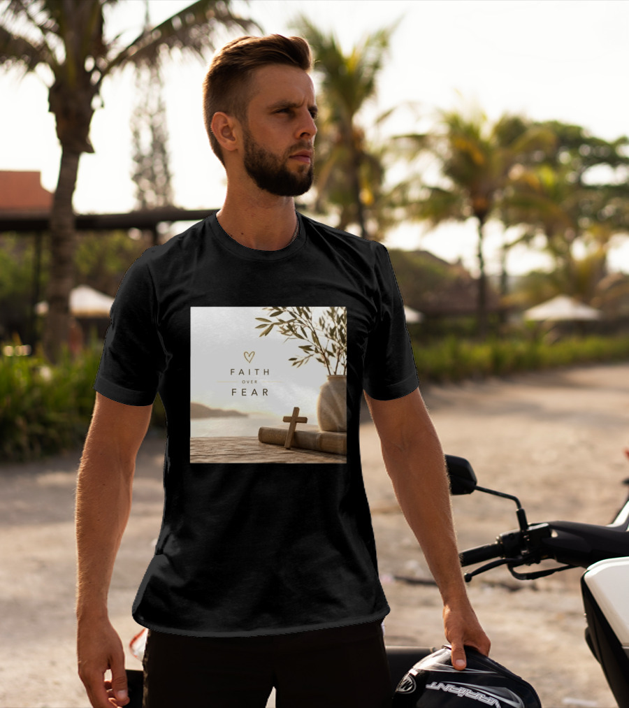 Faith Over Fear Christian Cross Heart With Bible And Olive Branches T-Shirt