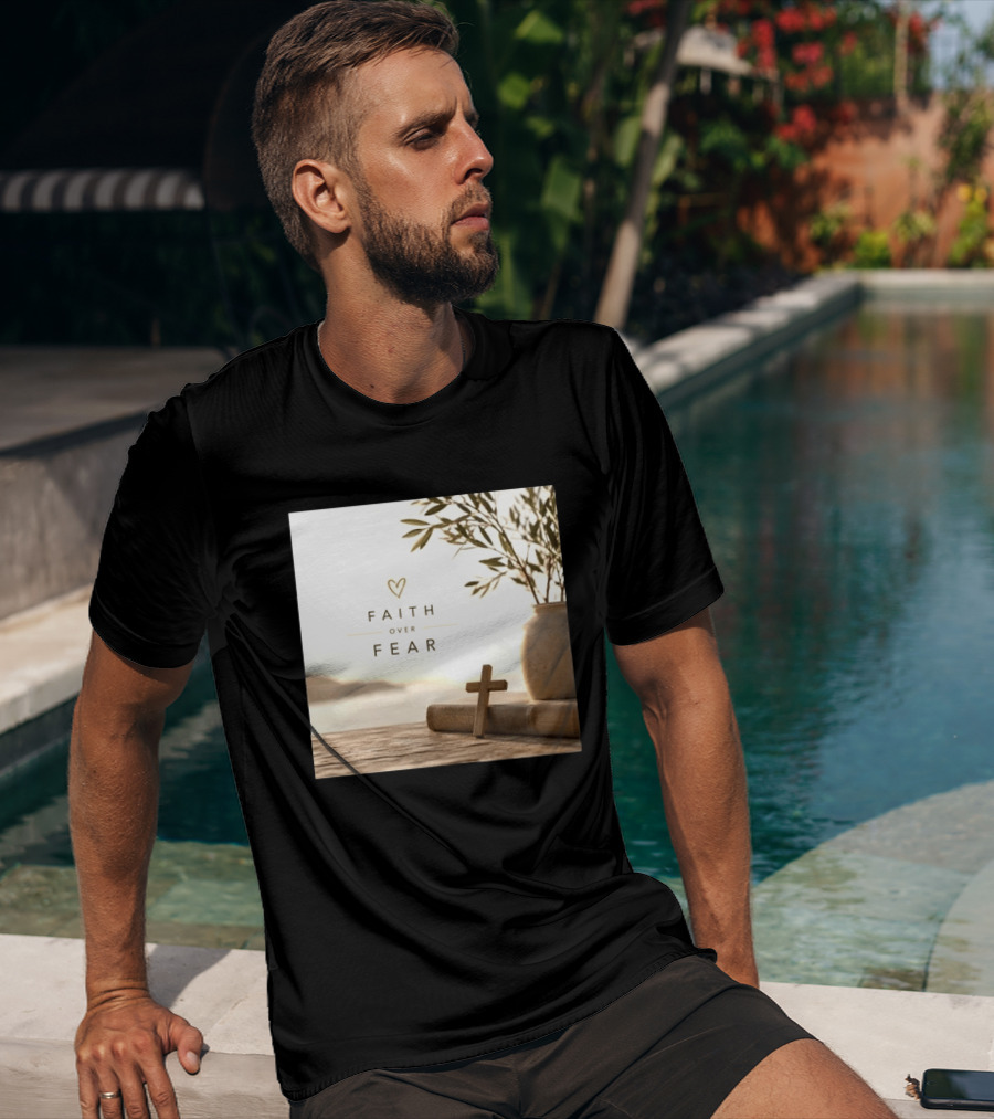 Faith Over Fear Christian Cross Heart With Bible And Olive Branches T-Shirt