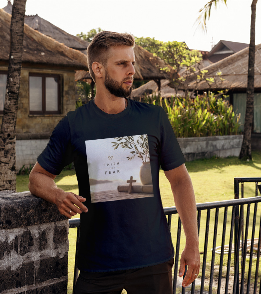Faith Over Fear Christian Cross Heart With Bible And Olive Branches T-Shirt