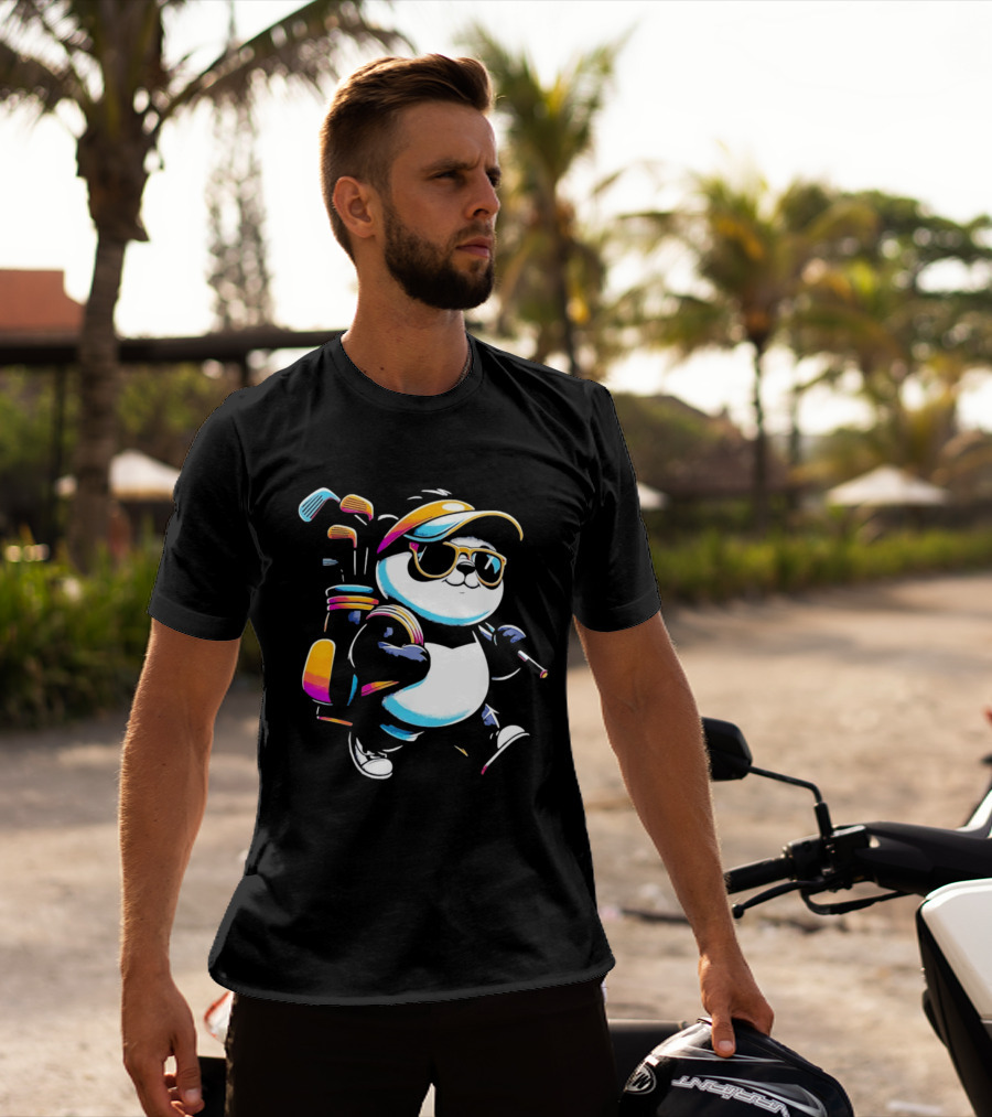 Panda Golfer Sunglasses Golf Bag Vibrant Club T-Shirt