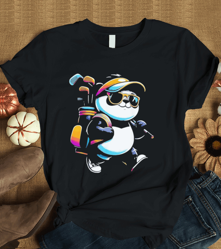 Panda Golfer Sunglasses Golf Bag Vibrant Club T-Shirt
