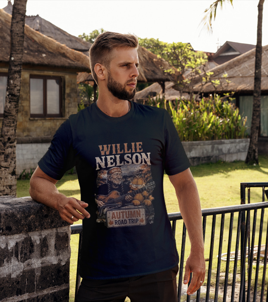 Willie Nelson Autumn Road Trip With Orange Cat T-Shirt