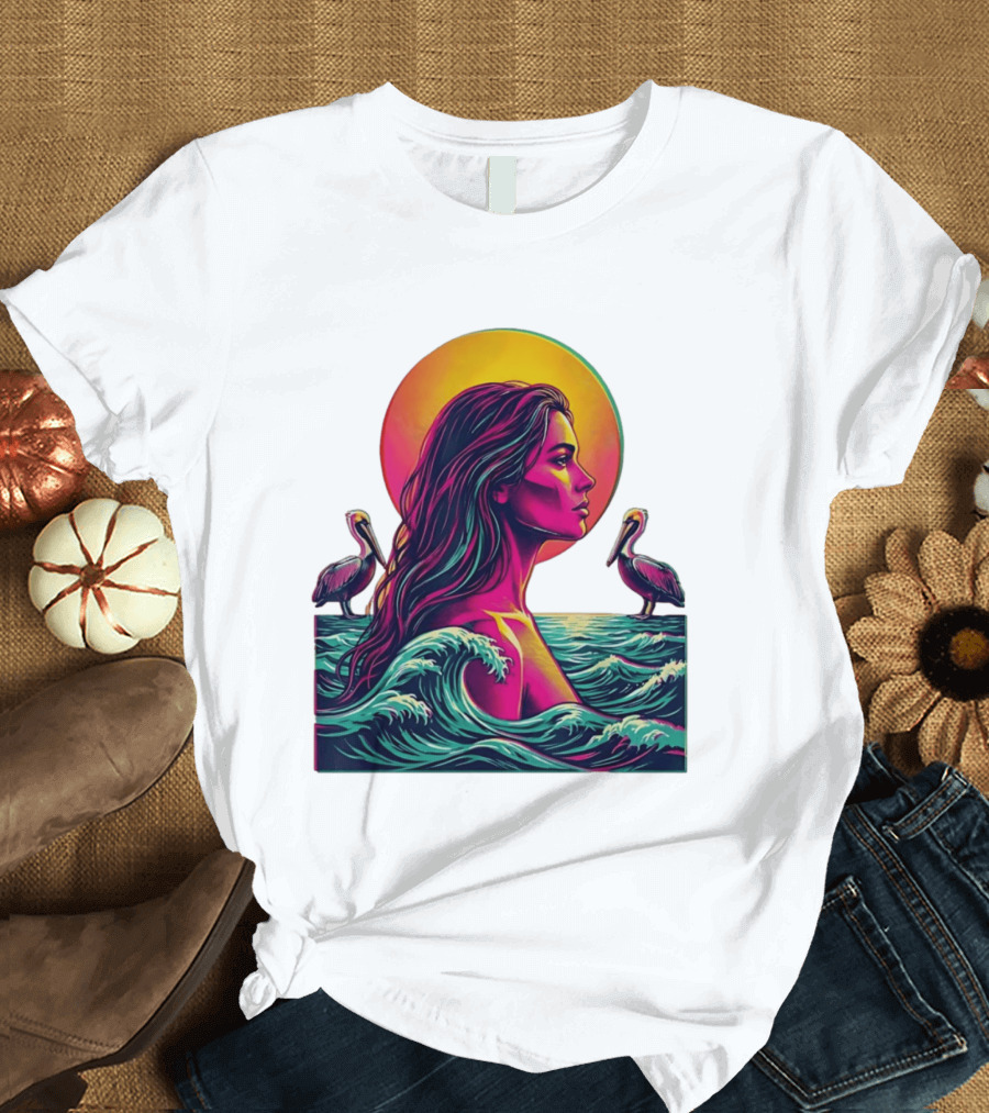 Gulf Coast Sunset Pelican Waves Woman T-Shirt