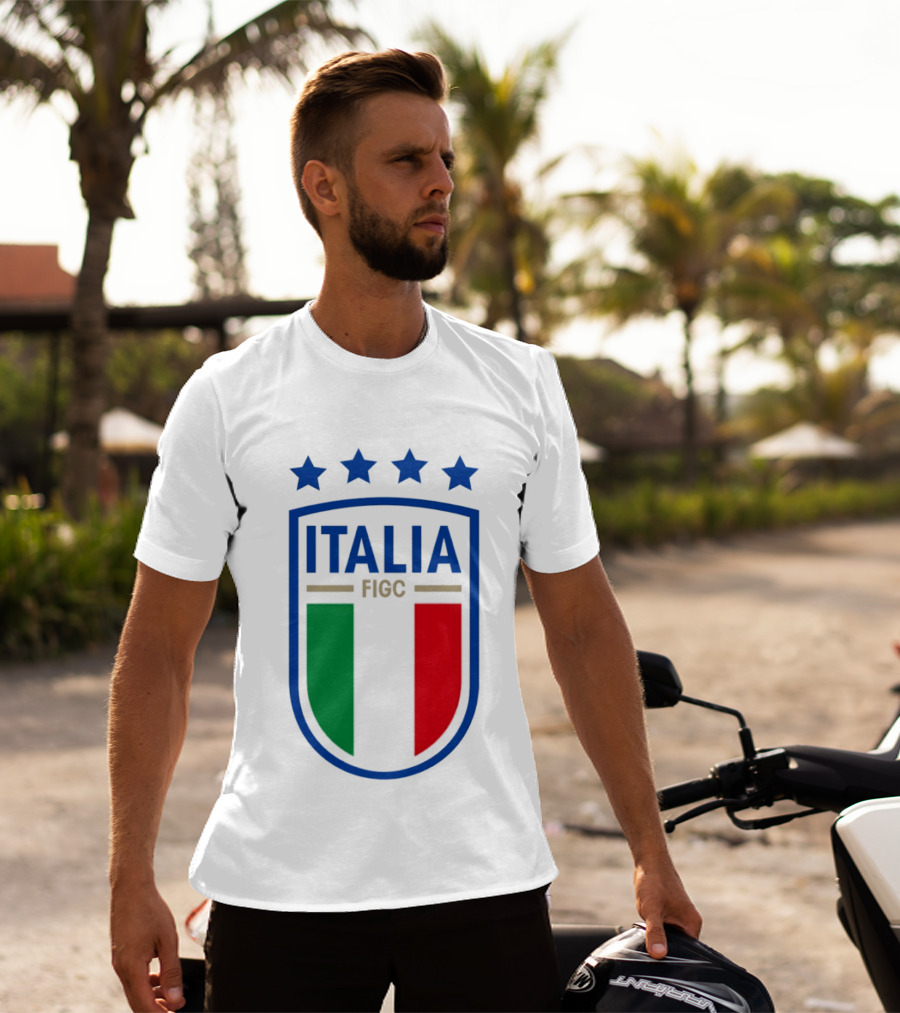 Italia FIGC Emblem Four Stars Badge Green White Red T-Shirt