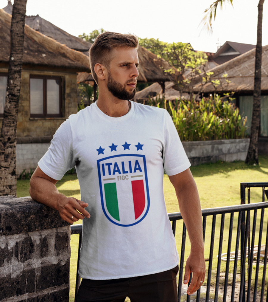 Italia FIGC Emblem Four Stars Badge Green White Red T-Shirt