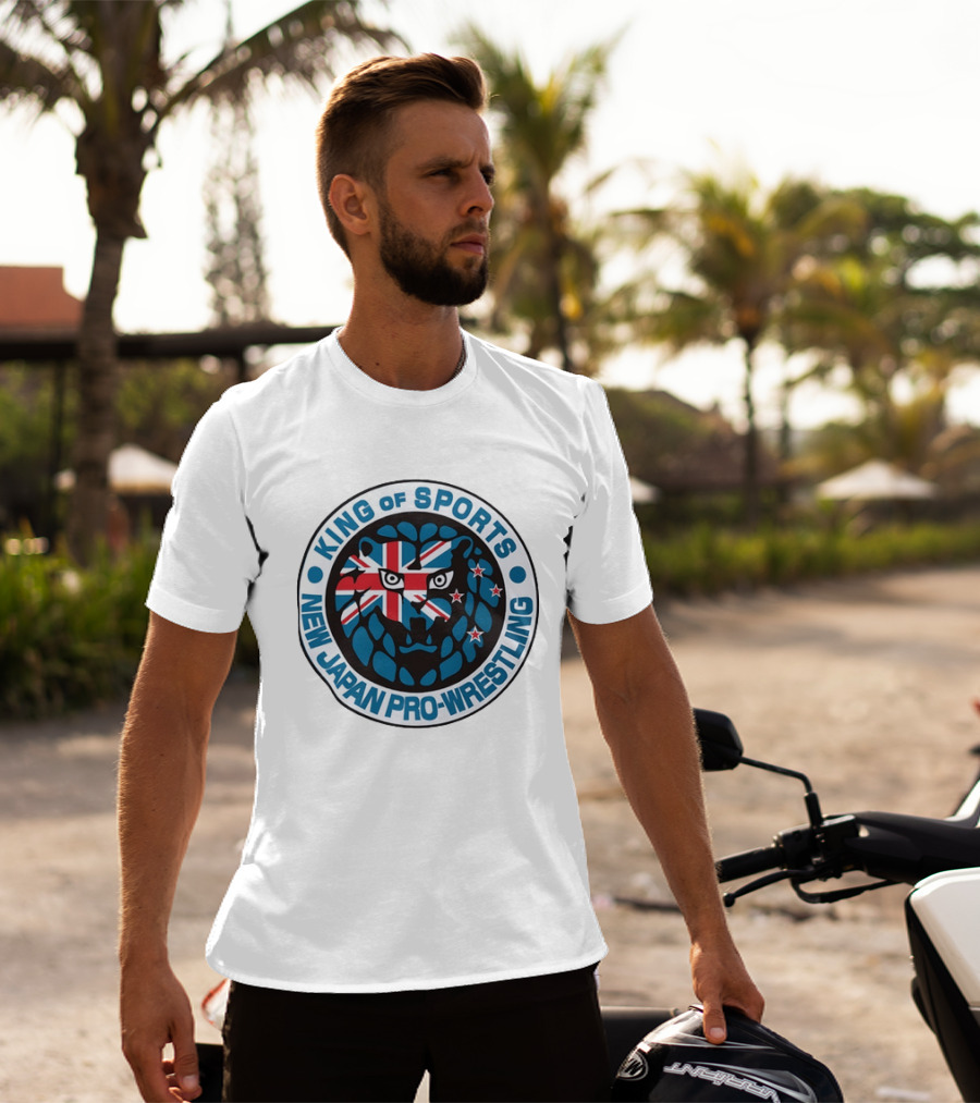 New Japan Pro Wrestling King Of Sports Lion Mark Icon With Union Jack And Stars T-Shirt