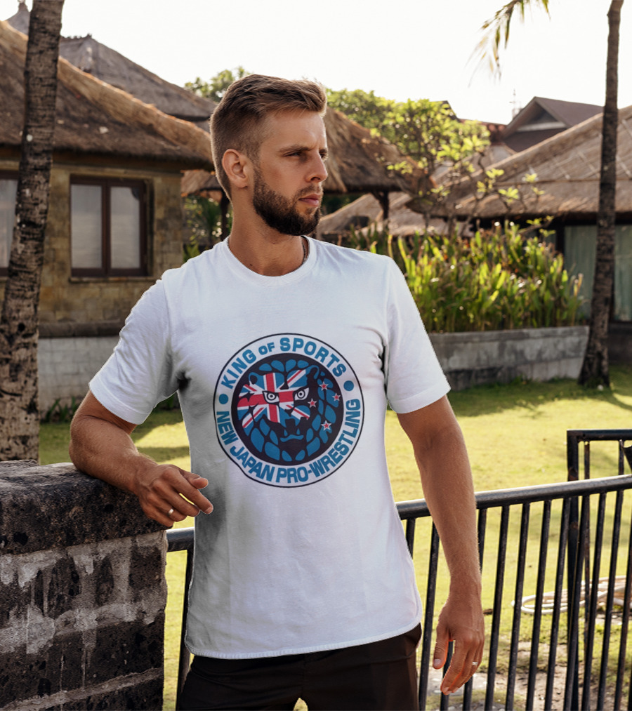 New Japan Pro Wrestling King Of Sports Lion Mark Icon With Union Jack And Stars T-Shirt