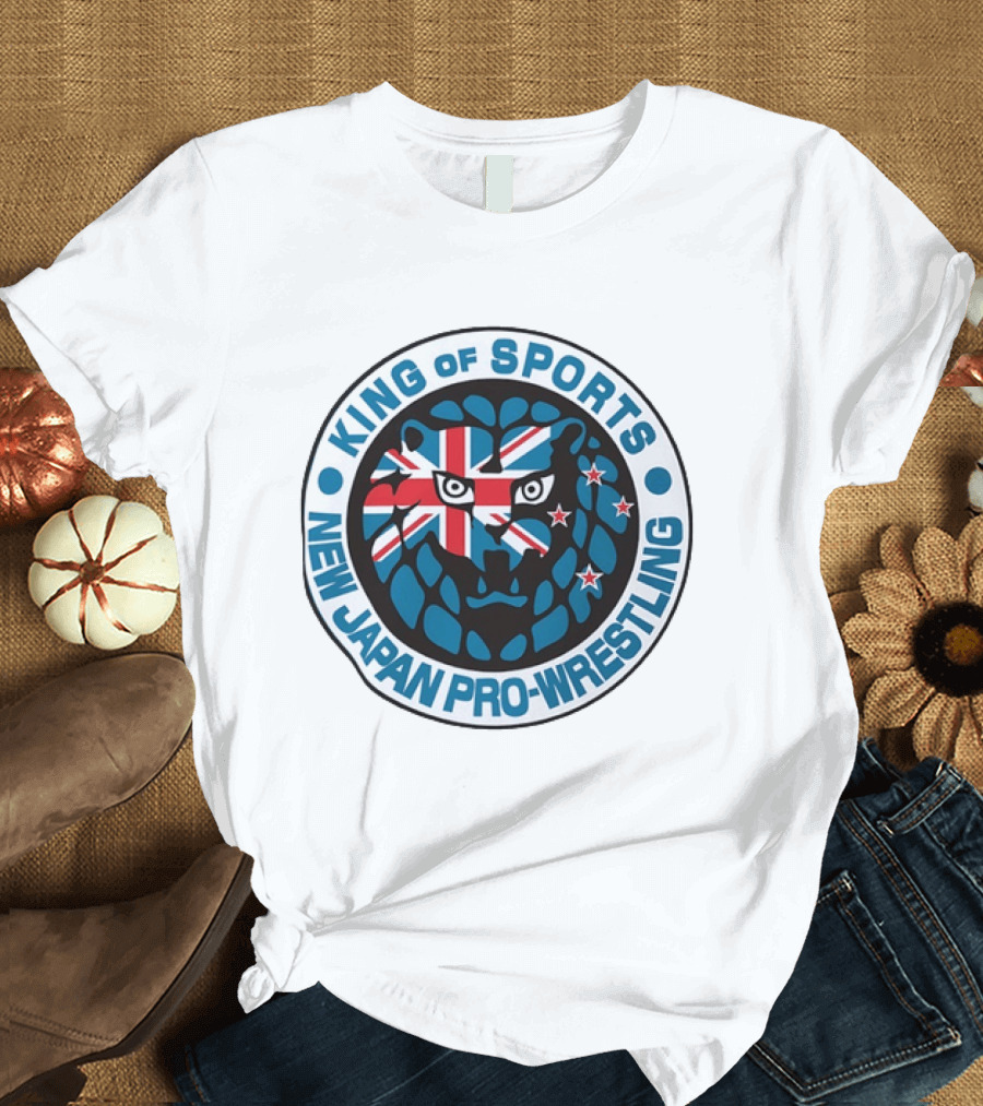 New Japan Pro Wrestling King Of Sports Lion Mark Icon With Union Jack And Stars T-Shirt