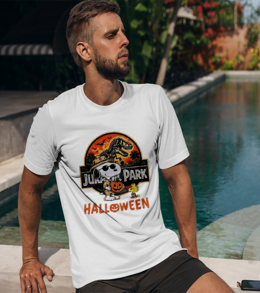 Snoopy Woodstock Jurassic Park Halloween Pumpkin T-Shirt