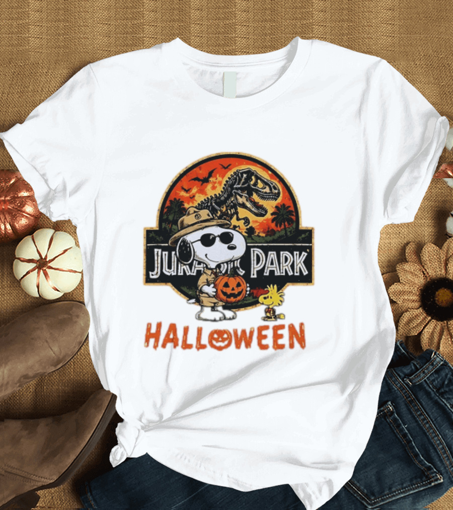 Snoopy Woodstock Jurassic Park Halloween Pumpkin T-Shirt