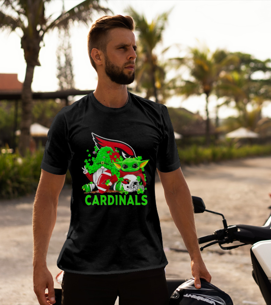 Arizona Cardinals Baby Yoda Gnome St Patrick's Day T-Shirt