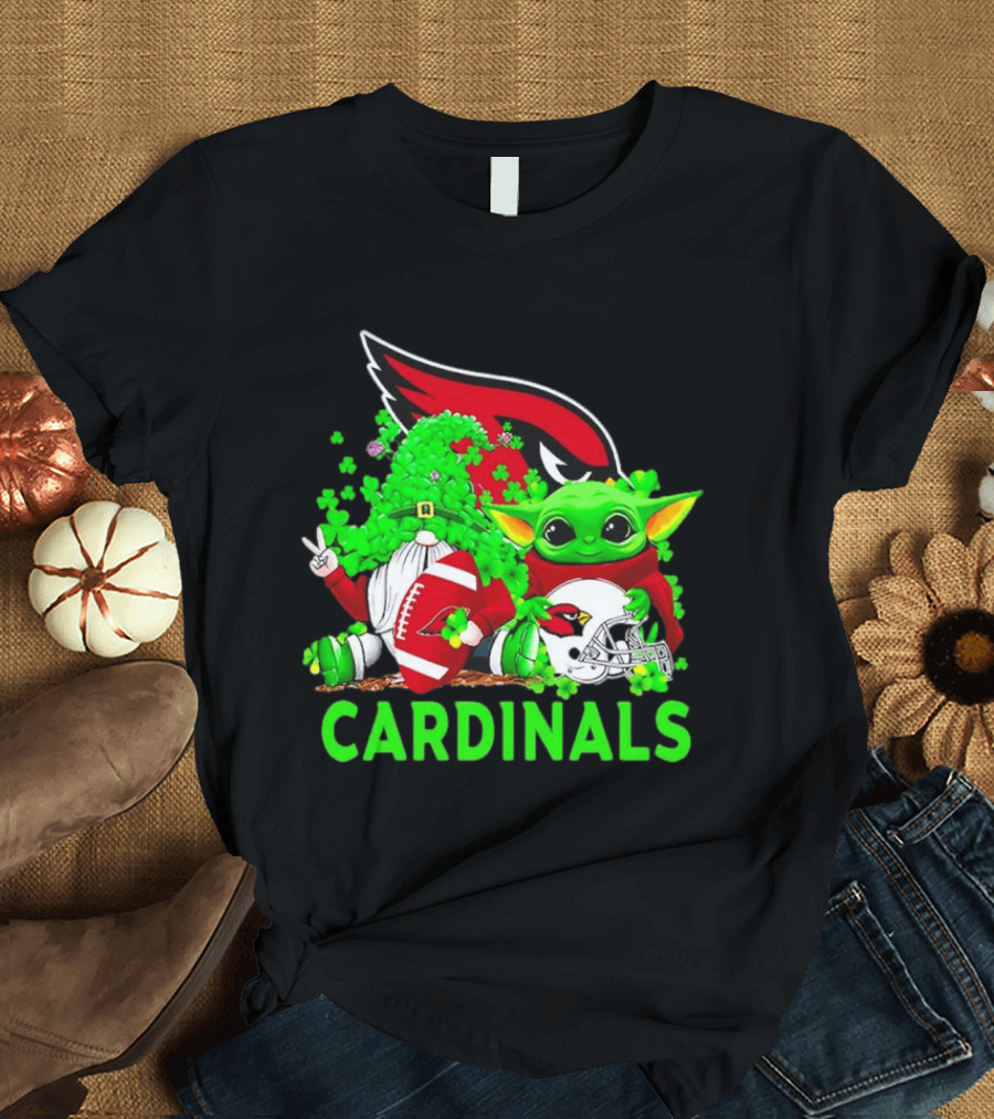 Arizona Cardinals Baby Yoda Gnome St Patrick's Day T-Shirt