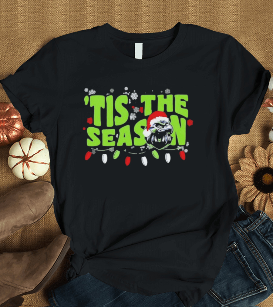 Tis The Season Christmas Seattle Seahawks Football Santa Hat T-Shirt