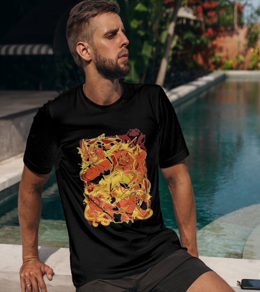 Helluva Boss Satan Characters In Fiery Yellow And Red T-Shirt