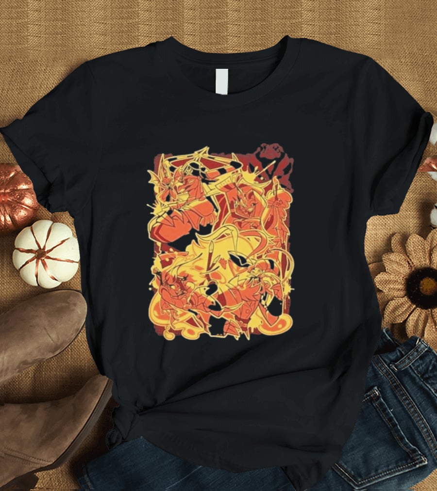 Helluva Boss Satan Characters In Fiery Yellow And Red T-Shirt