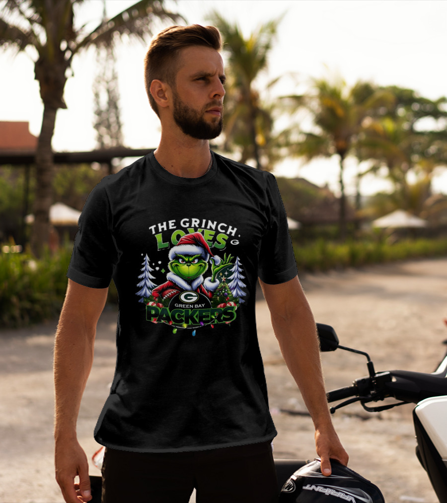 The Grinch Loves Green Bay Packers Christmas Tree Football T-Shirt