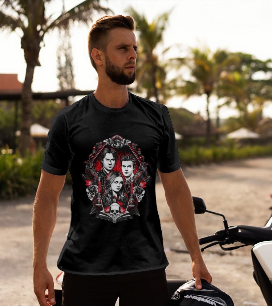 Vampire Blood The Vampire Diaries Damon Salvatore Stefan Salvatore Elena Gilbert Skull Candle Ravens T-Shirt