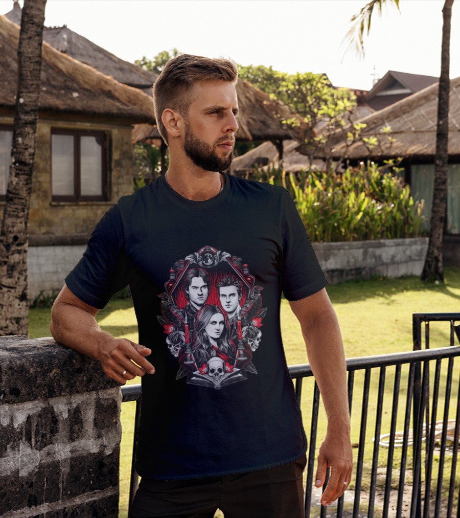 Vampire Blood The Vampire Diaries Damon Salvatore Stefan Salvatore Elena Gilbert Skull Candle Ravens T-Shirt