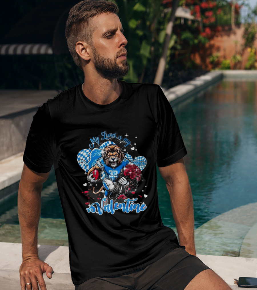 Valentine My Detroit Lions Football Love Roses Player T-Shirt