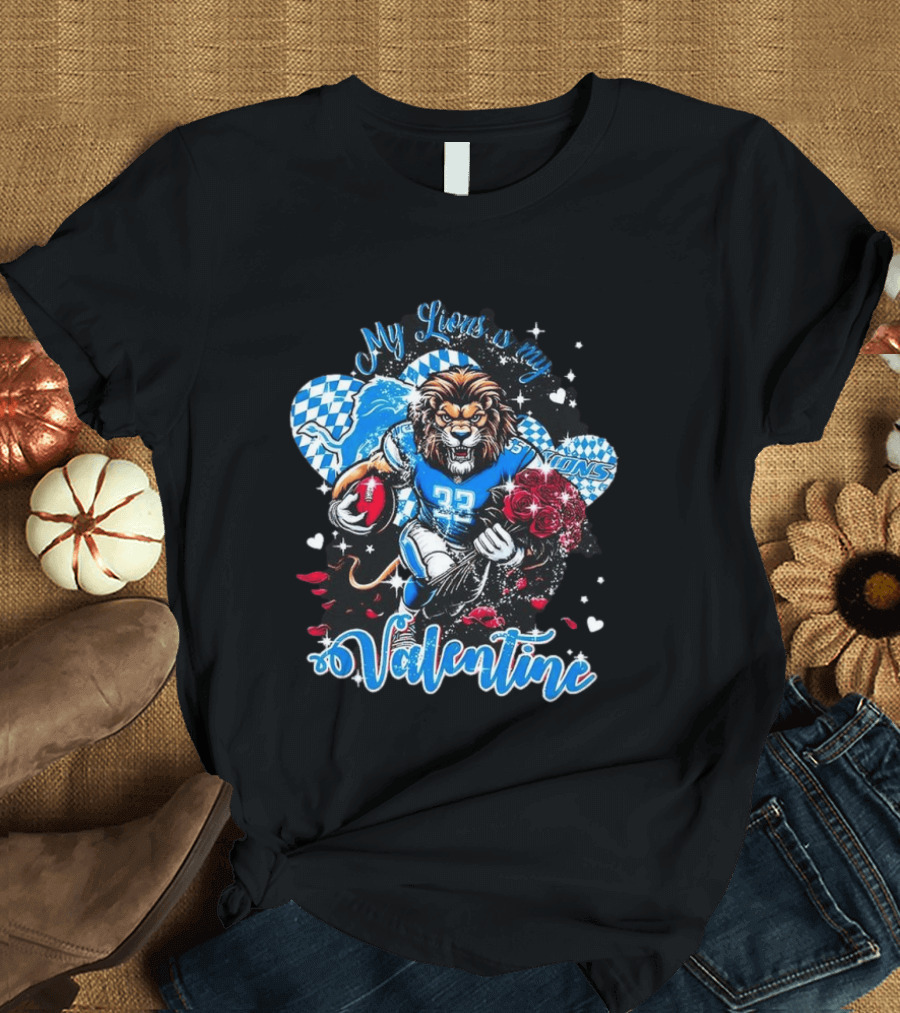 Valentine My Detroit Lions Football Love Roses Player T-Shirt