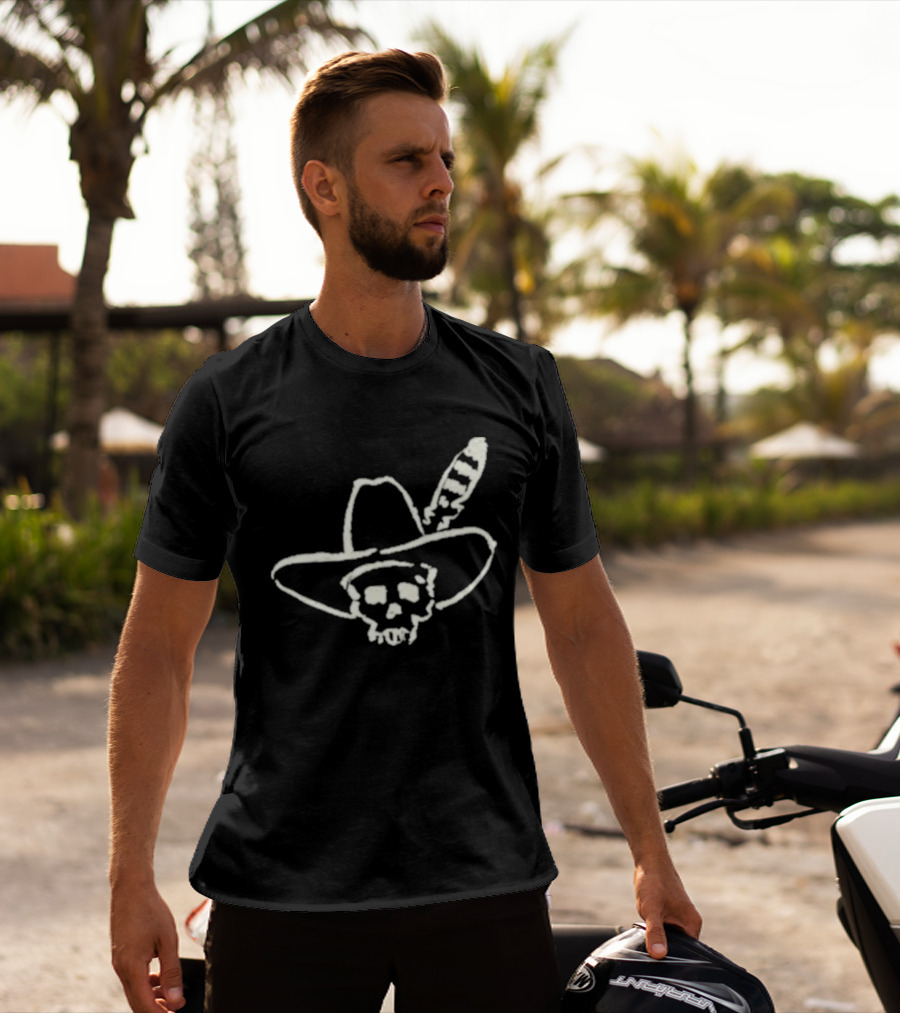 Ryan Bingham Western Skull Hat Feather Drawing T-Shirt
