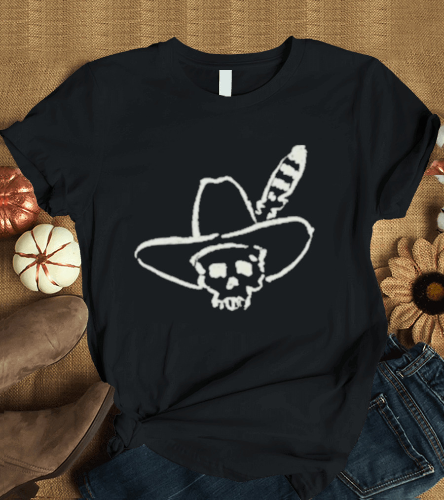 Ryan Bingham Western Skull Hat Feather Drawing T-Shirt