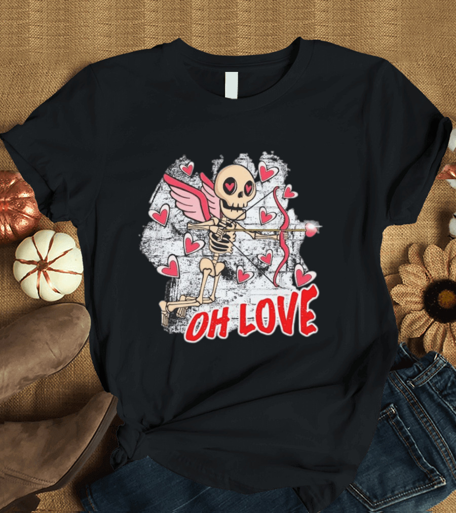 Skeleton Cupid Oh Love Hearts Valentine T-Shirt