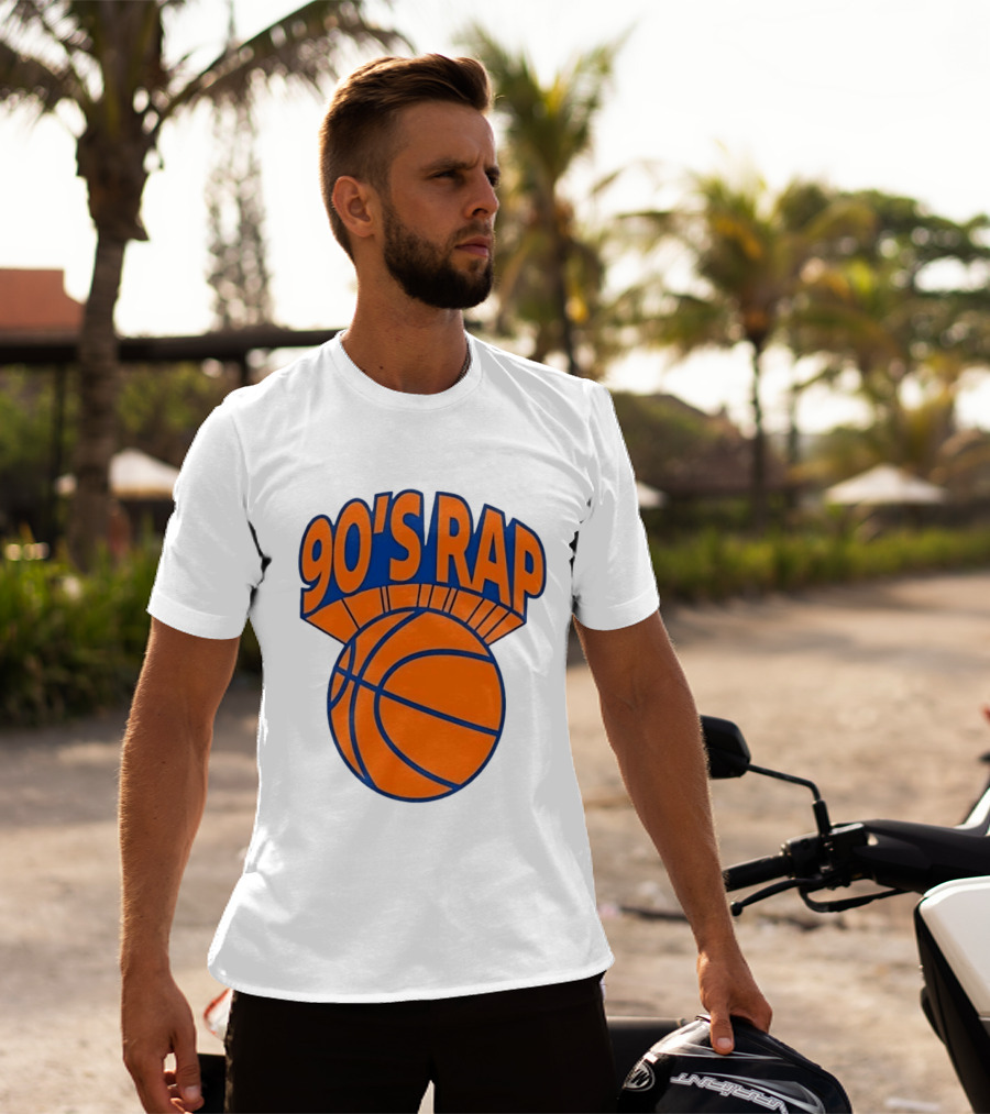 90's Rap Basketball Bold Orange Blue T-Shirt