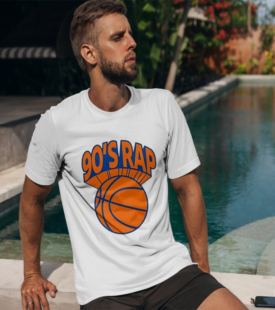 90's Rap Basketball Bold Orange Blue T-Shirt