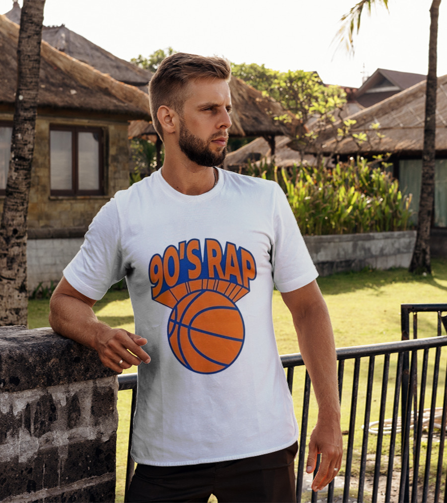 90's Rap Basketball Bold Orange Blue T-Shirt